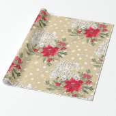 Poinsettia en Holly Berries Kerstmis Cadeaupapier (Uitgerold)