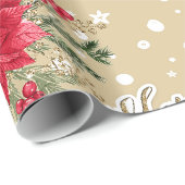 Poinsettia en Holly Berries Kerstmis Cadeaupapier (Rol Hoek)