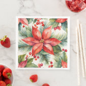 Poinsettia en Holly Berries Kerstmis Servet (Insitu)