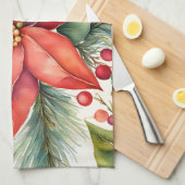 Poinsettia en Holly Berries Kerstmis Theedoek (Quarter Fold)