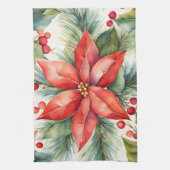 Poinsettia en Holly Berries Kerstmis Theedoek (Verticaal)