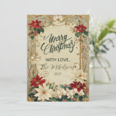  Poinsettia en Holly Christmas Feestdagenkaart (Staand voorkant)