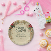 Poinsettia en Holly Christmas Papieren Bordje (Feest)