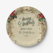 Poinsettia en Holly Christmas Papieren Bordje (Voorkant)