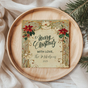  Poinsettia en Holly Christmas Servet