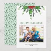 Poinsettia en Holly | Fotokerstkaart Feestdagenkaart (Voorkant / Achterkant)