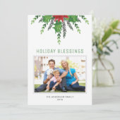 Poinsettia en Holly | Fotokerstkaart Feestdagenkaart (Staand voorkant)