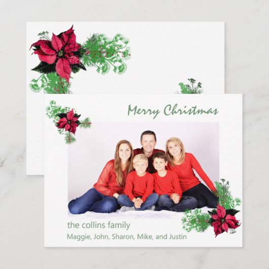 Poinsettia en Holly Greenery Photo Holiday (Voorkant / Achterkant)