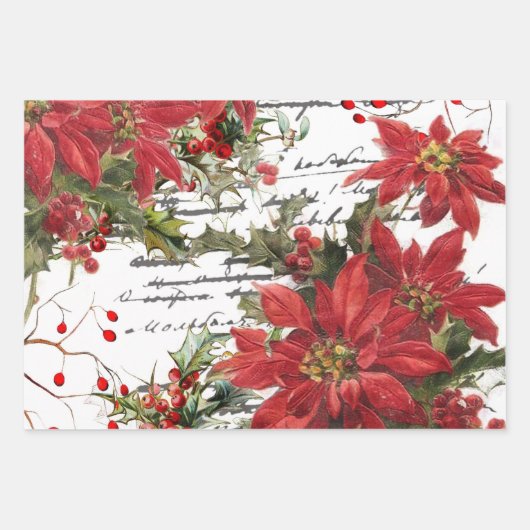 Poinsettia en holly inpakpapier vel (Voorkant)