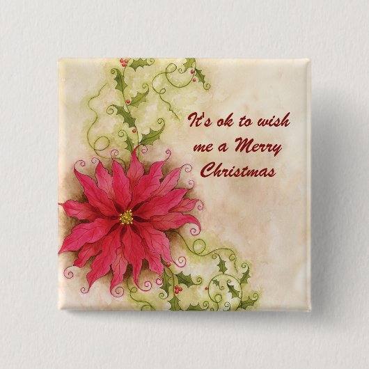 Poinsettia en Holly Kerstmis-Button Vierkante Button 5,1 Cm (Voorkant)