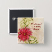 Poinsettia en Holly Solstice-Button Vierkante Button 5,1 Cm (Voorkant /achterkant)