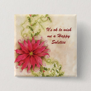 Poinsettia en Holly Solstice-Button Vierkante Button 5,1 Cm
