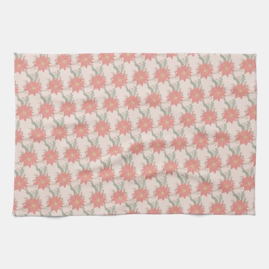 Poinsettia en Holly sprays Theedoek (Horizontaal)