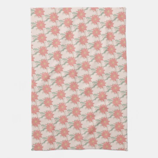 Poinsettia en Holly sprays Theedoek (Verticaal)