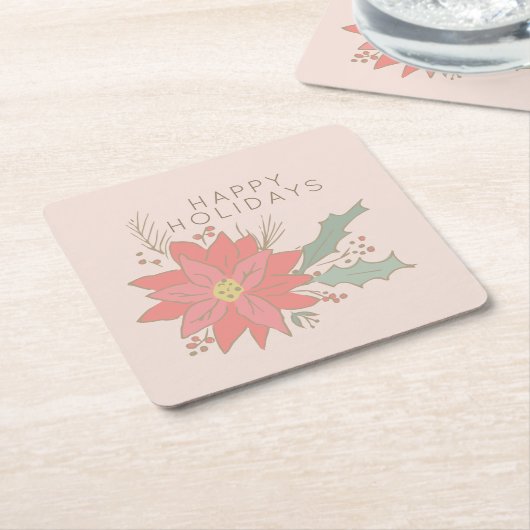 Poinsettia en Holly sprays vakantie Kartonnen Onderzetters (Schuin)