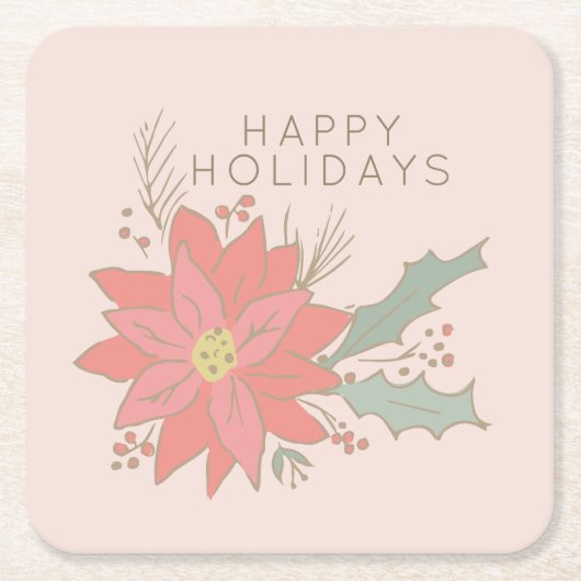 Poinsettia en Holly sprays vakantie Kartonnen Onderzetters (Voorkant)
