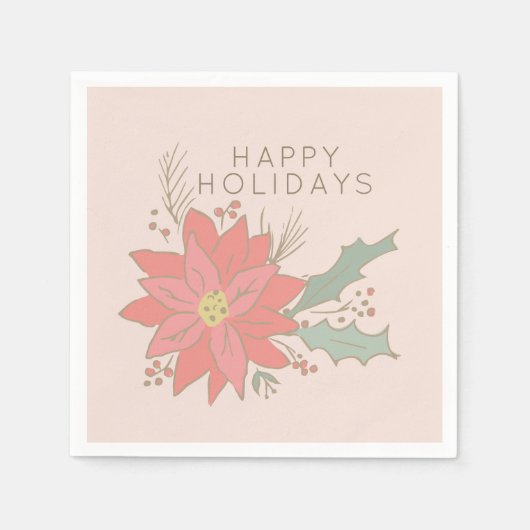 Poinsettia en Holly sprays vakantie Servet (Voorkant)
