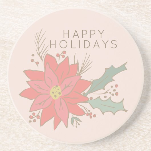 Poinsettia en Holly sprays vakantie Zandsteen Onderzetter (Voorkant)