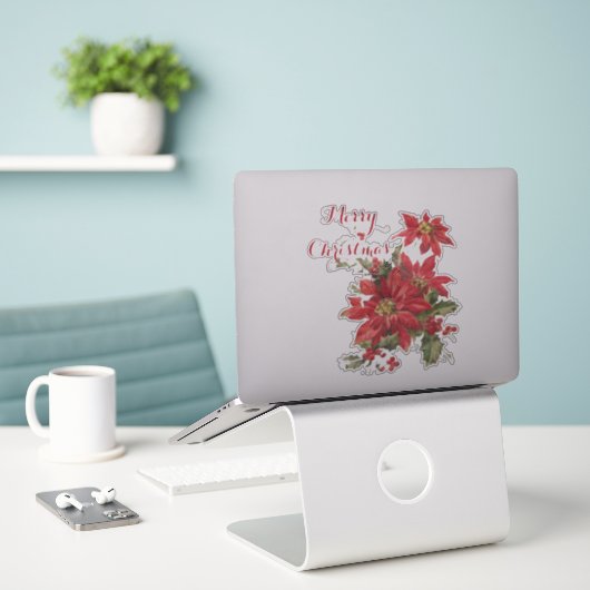 Poinsettia en holly sticker (Laptop op bureau)