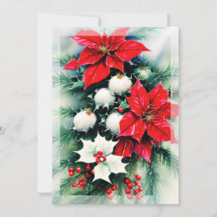 Poinsettia en holly swag budget Kerstmis Feestdagenkaart