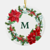Poinsettia en Holly Wreath Kerstmis Keramisch Ornament (Voorkant)