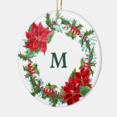 Poinsettia en Holly Wreath Kerstmis Keramisch Ornament (Links)