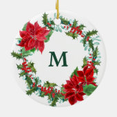 Poinsettia en Holly Wreath Kerstmis Keramisch Ornament (Achterkant)
