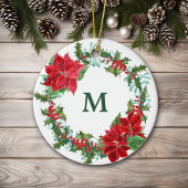 Poinsettia en Holly Wreath Kerstmis Keramisch Ornament
