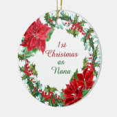 Poinsettia en Holly Wreath Nana First Kerstmis Keramisch Ornament (Links)