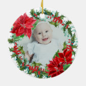Poinsettia en Holly Wreath Nana First Kerstmis Keramisch Ornament (Achterkant)