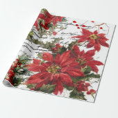 Poinsettia en hulst cadeaupapier (Uitgerold)