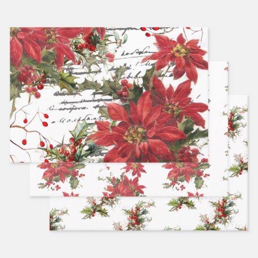 Poinsettia en hulst inpakpapier vel (Set)