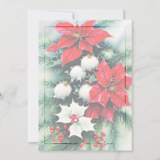 Poinsettia en hulst lint budget Kerstmis Feestdagenkaart (Voorkant)