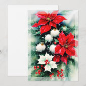 Poinsettia en hulst lint budget Kerstmis Feestdagenkaart (Voorkant / Achterkant)