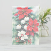 Poinsettia en hulst lint budget Kerstmis Feestdagenkaart (Staand voorkant)