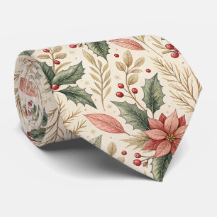 Poinsettia en Hulst Patroon – Klassiek Kerstmis Stropdas
