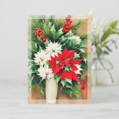 Poinsettia en hulstboeket budget Kerstmis Feestdagenkaart (Staand voorkant)