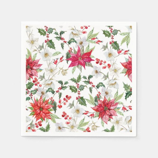 Poinsettia en Paperwhite Kerstmis Pattern Servet (Voorkant)