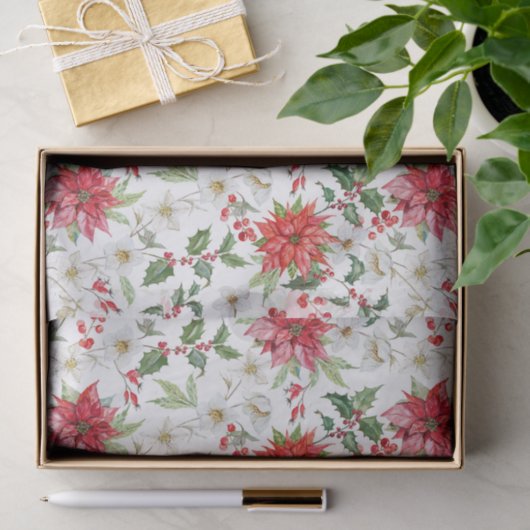 Poinsettia en Paperwhite Kerstmis Pattern Tissuepapier (Geschenk)