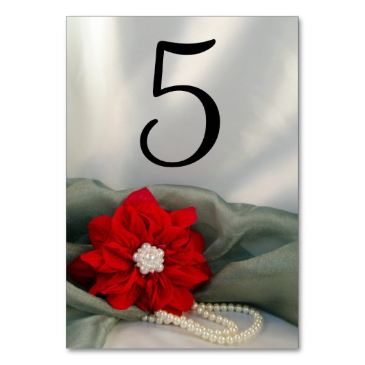 Poinsettia en parelbruinetabelnummers kaart (Achterkant)