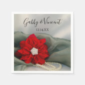 Poinsettia en parels over het groene winterhuwelij servet (Voorkant)