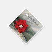 Poinsettia en parels over het groene winterhuwelij servet (Hoek)