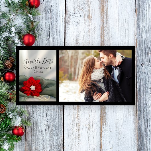Poinsettia en Pearls Winter Wedding Save the Date