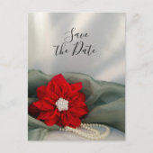 Poinsettia en Pearls Winter Wedding Save the Date Aankondigingskaart (Voorkant)