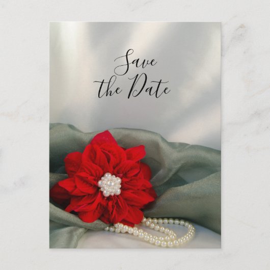 Poinsettia en Pearls Winter Wedding Save the Date Aankondigingskaart (Voorkant)