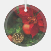 Poinsettia en pijnkanon glas ornament (Voorkant)