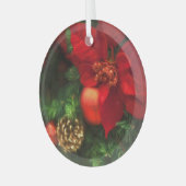 Poinsettia en pijnkanon glas ornament (Voorkant links)