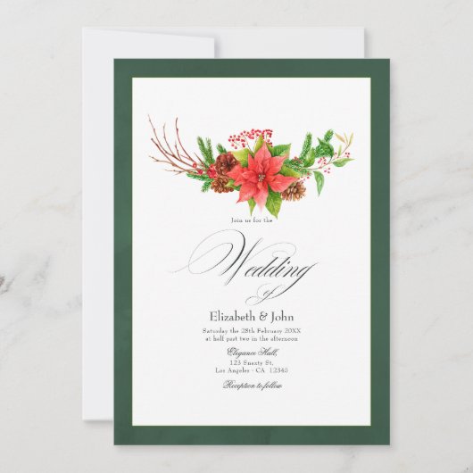 Poinsettia en Pine Christmas Wedding Charm Kaart (Voorkant)