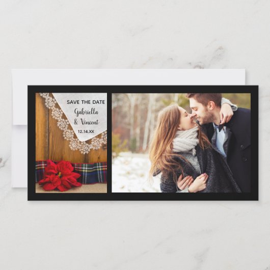 Poinsettia en Pset Winter Wedding Save the Date (Voorkant)