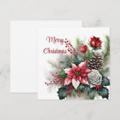 Poinsettia en roos spray feestdagenkaart (Voorkant / Achterkant)